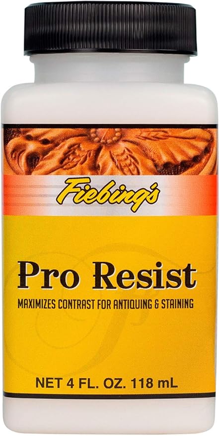 Fiebing's Pro Resist (4oz) - A resist for maximizing the Contrast when Antiquing, Staining or Dyeing Leather - Top Finish to Emphasize Designs when Dyeing & Resists Moisture Sun and Dirt