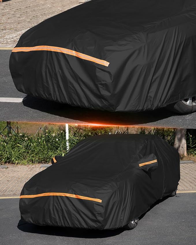 Car Cover for Dodge Challenger 2007-2025 | Heavy Duty Outdoor Full Exterior Cover | Sun, Rain, UV, Dust, and Snow Protection with Door Zipper (Black)