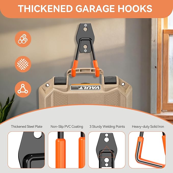 22Pack Garage Hooks Heavy Duty Utility Steel Garage Storage Hook Organization Wall Mount Hooks for Hanging Bike, Ladder and Garden Tools