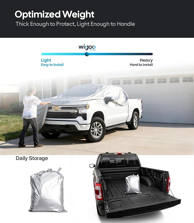 Wigoo Chevrolet Silverado 1500 Truck Car Cover Accessories 2019-2026, Custom Fit Waterproof All Weather Outdoor Full Pickup Cover, Windproof UV Rain Snow Dust Protection, Door Zipper, Breathable Desig