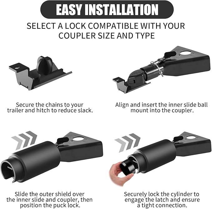 2516-B Heavy Duty Trailer Hitch Lock 2-5/16 Inch Bulldog or Ram Ball Coupler Anti-Theft,Travel RV/Camper/Boat/Truck/ATV/UTV/Flatbed/Cargo/Dump/Utility Trailer Tongue Lock Secure Design