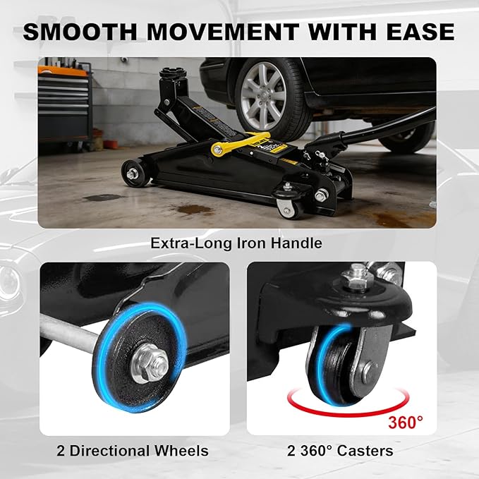 Torin 2 Ton Hydraulic Floor Jack, 4000 lbs Capacity Low Profile Trolley Service Jack with 5.2"-13.3" Lifting Range, Heavy Duty Steel Car Jack for Sport Utility Vehicle, Cars, Black