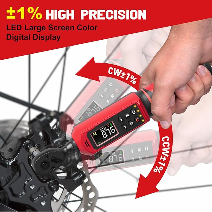 1/4-inch Digital Torque Wrench(0.33-22.1Ft.Lb/0.45-30N.m) ±1% Accuracy Digital Torque Wrench with Vibration, Buzzer,LED Notification and Five Units of Measure, for Bike, DIY and Home Repair