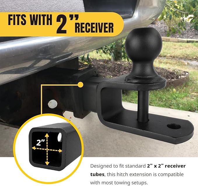 MaxxHaul 51172 3-in-1 ATV UTV Trailer Hitch Mount – 3,500 lbs GTW / 350 lbs TW – 2" Hitch Ball with Winch Strap Loop, 2" Shank, 1/4" Rise, Fits 2" Receiver