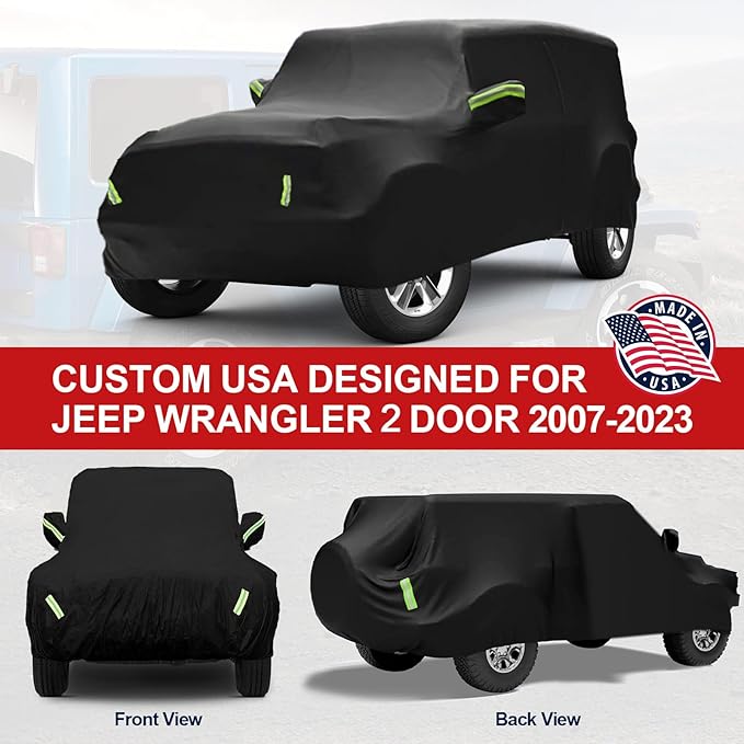 Full Exterior Cover Custom，for Fit 1997-2023 Jeep Wrangler 2 Door JK JL TJ YJ CJ，210T Fabric is Windproof and Waterproof