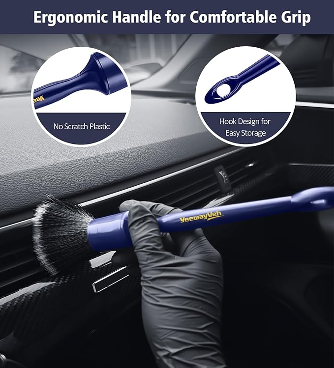 YeewayVeh Car Detailing Brush Set, 3PCS Ultra Soft and Thick No Scratch Detail Brush for Car Dashboard Air Vents Leather Seat Dusting and Cleaning, Auto Interior Exterior Detail Brushes Car Detailing