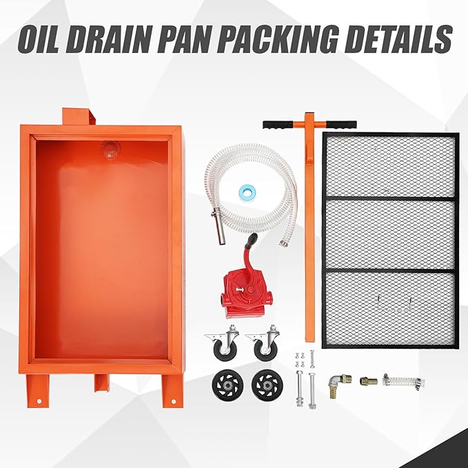 20 Gallon Oil Drain Pan, Low Profile Oil Drain Pan with Manual Pump, Oil Change Pan with 8.2 Ft Hose & Folding Handle, Rolling Oil Drain Tank for Truck, RVs, Buses