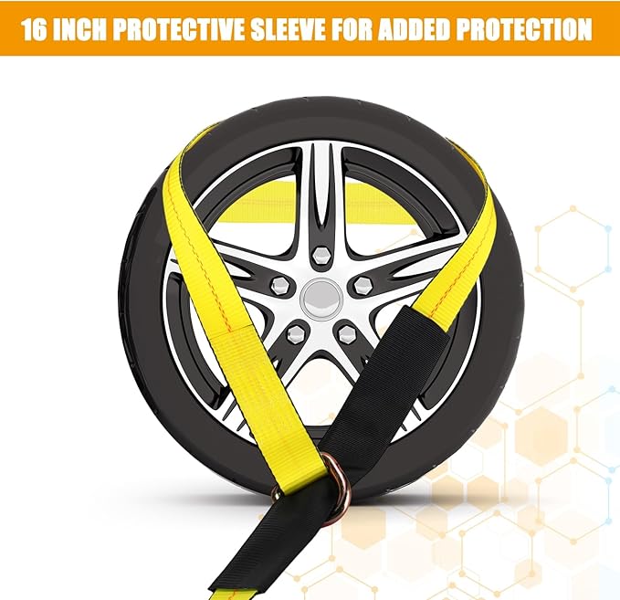 12 Pack Lasso Tow Truck Straps with D Ring 11, 000 Lbs Break Strength D Ring Auto Tie Down Wheel Lift Trailer Strap for Hauling Utv SUV Wrecker Rollback (2" X 10ft,Yellow)