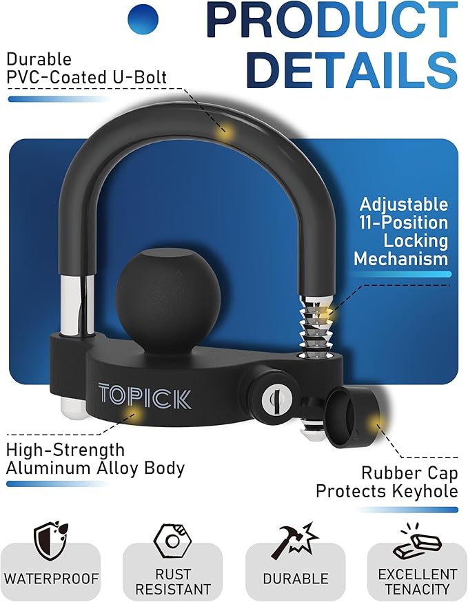 TOPICK Keyed Alike Trailer Coupler Lock Set, Trailer Lock Kit Include Universal Trailer Hitch Lock & Coupler Latch Lock, Heavy-Duty Anti-Theft Protection for 1-7/8", 2", 2-5/16" Couplers, All Black