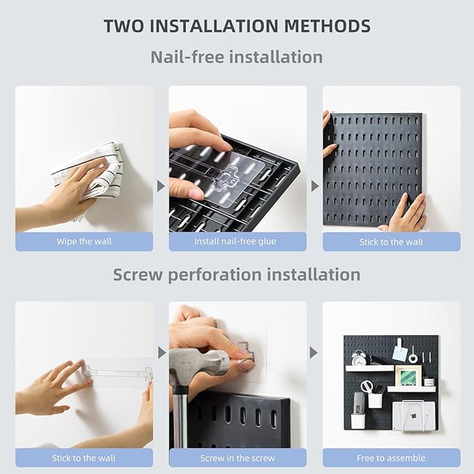 VUSIGN Pegboard Combination Wall Organizer Kit, 4 Pieces Pegboards and 17 Accessories Modular Hanging, Wall Mount Display Peg Board Panel Kits for Bedroom, Home, Office, Bathroom, 22" x 22", Black