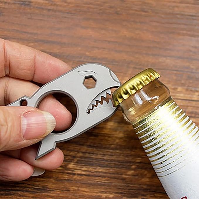 EDC Pry Bar with Bottle Opener Wrench Titanium Prybar Multi Tool Shark Pocket Crowbar - Your Versatile Companion for Everyday Carry and Camping Accessories (Blueing)