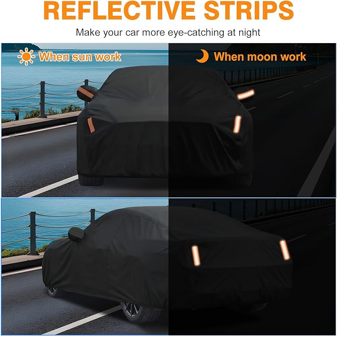 Car Cover Custom Fit for Ford Mustang 1994-2026, Outdoor Waterproof All Weather Heavy Duty Full Exterior Cover for Sun Rain Snow UV Dust Protection with Door Zipper