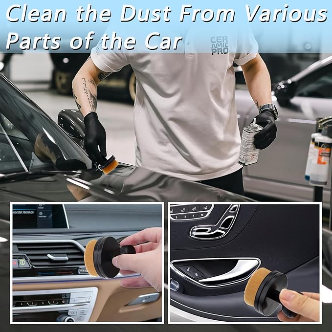 2 PCS Car Tire Shine Applicator Brush, Auto Tire Detail Brushs, Portable Car Tire Brush with Seal Cover Design, High Density Soft Shine Applicator Brushs, for Auto Detailing Cleaning (Brown)