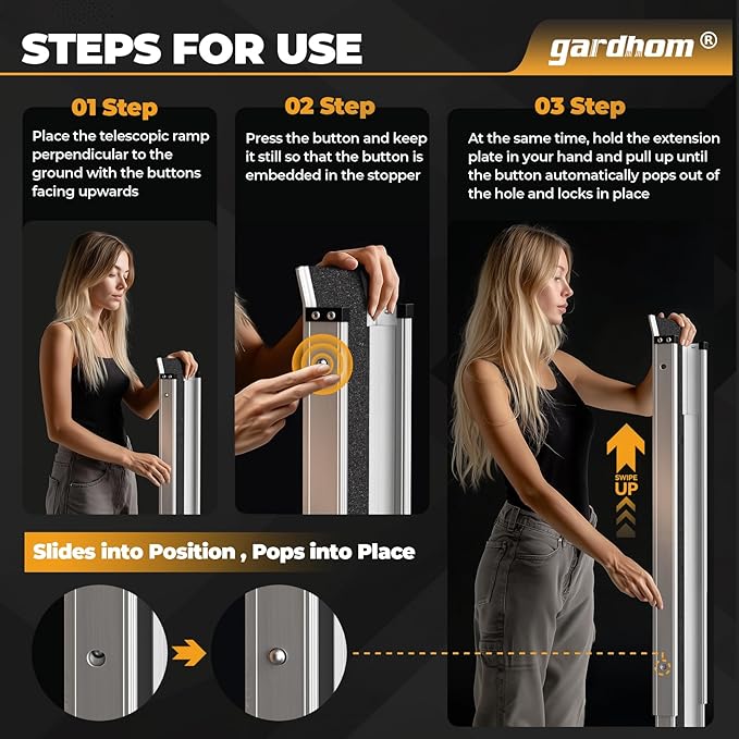 gardhom 1Pair 7FT Adjustable Wheelchair Ramp 84" L x 7.4" W Telescopic Ramps for Wheelchairs 600 lbs Portable Wheelchair Ramps for Steps Home Threshold Doorways Steps Stairs with Carrying Bag