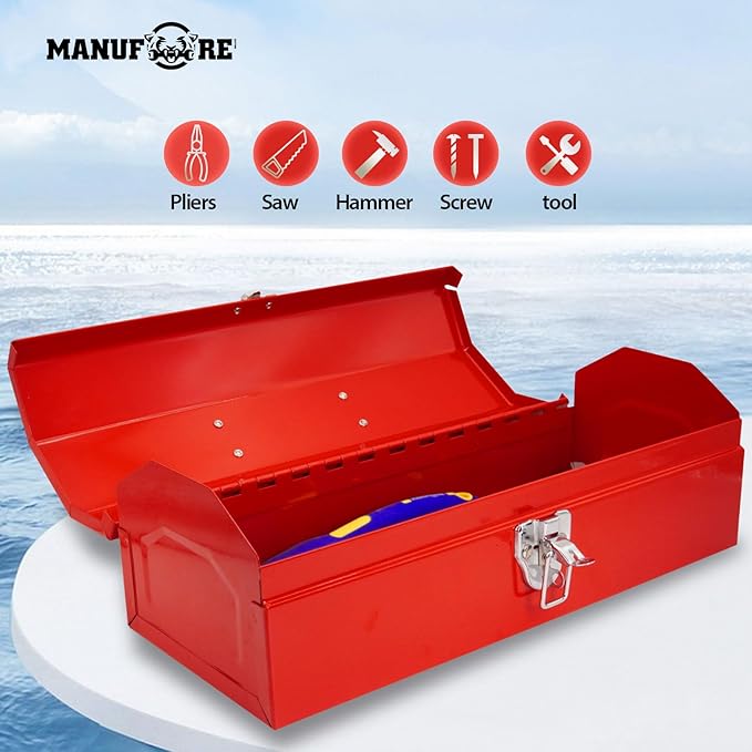 MANUFORE 16" Metal Tool Box Lightweight and Sturdy Storage Box Made of Heavy Steel and Nicely Finished and Painted
