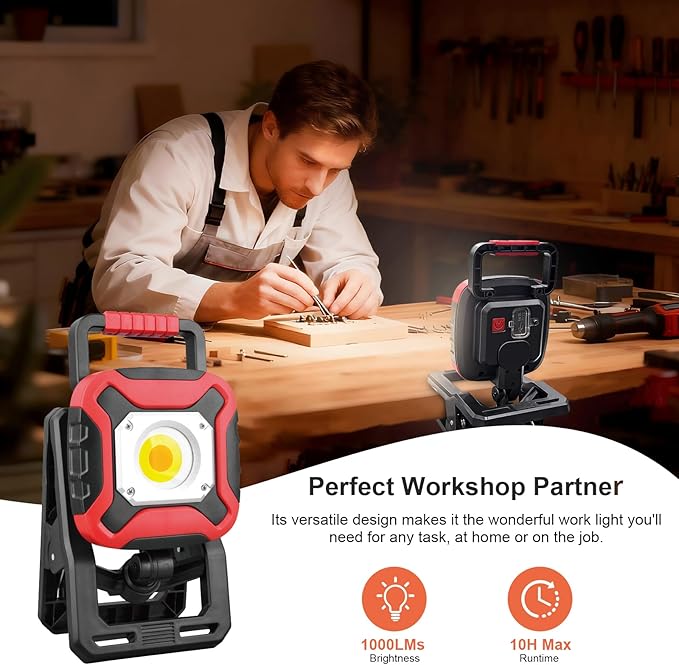JumJam LED Work Light, Magnetic Job Site Lighting Battery Powered, Rechargeable Work Flood Lights for Workshop, Car Repair, DIY Crafts and Garage