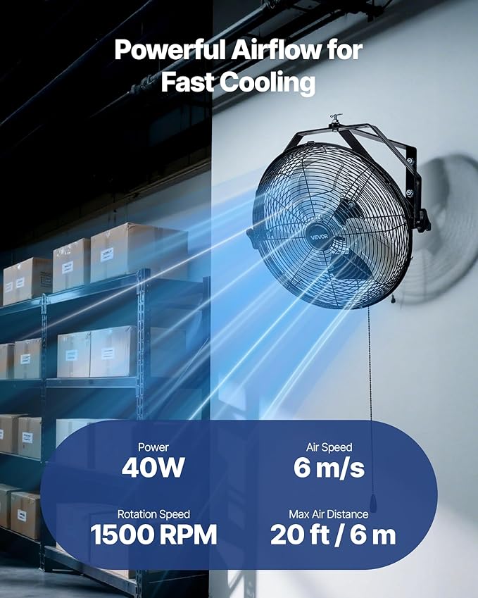 VEVOR 14 Inch Industrial Wall Mount Fan, High Velocity 2473 CFM Outdoor Fan with 3 Speeds, Waterproof IP44 Garage Wall with Aluminum Blades for Workshop, Warehouse, Greenhouse