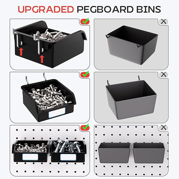 278PCS Upgraded Pegboard Hooks Assortment, Peg Board Organizer Accessories with Bins, Fit 1/8 or 1/4 inch PegBoard for Hanging Tools Storage, Garage, Workbench, Wall, Craft Room and Workshop