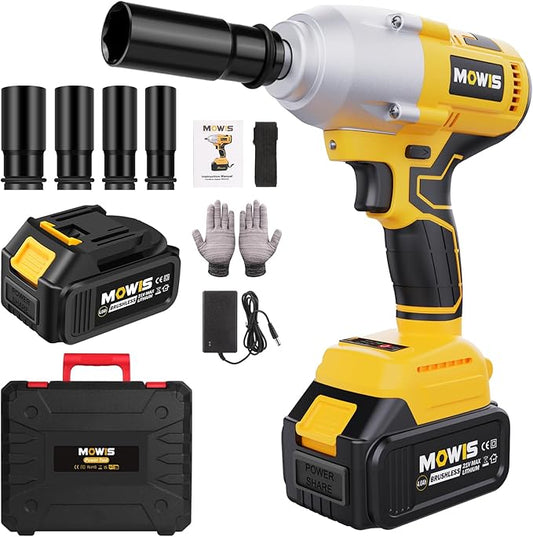 Mowis Cordless Impact Wrench 700Nm Brushless 1/2 inch 800RPM 4.0Ah Battery Fast Charger 4 Sockets Tool Box Electric Power Impact Wrench for Car Home