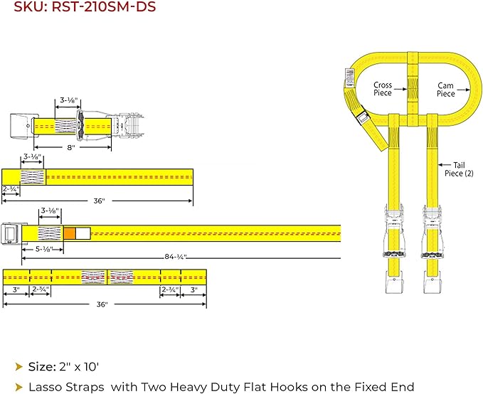 Mytee Products 4 Pack 2" x 120" Yellow Side Mount Wheel Tie Down Strap with Flat Hook & Dual Ratchet – 3,333 lbs WLL Wheel Net Fits 14–17" Tires, Heavy Duty Vehicle Tie Down Strap for Car Hauling