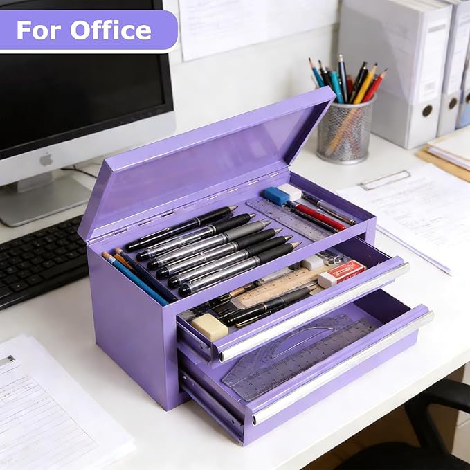 Mini Steel Tool Box with Drawers - Small Tool Chest for Small Item Storage Organizer - Portable Metal Toolbox Organizer with Tool Drawer (mini purple)