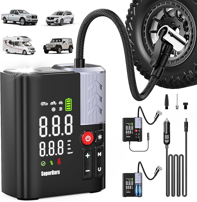 Tire Inflator Portable Air Compressor, 3X Faster Air Pump with APP, 160PSI 48LPM Electric Tire Pump with 7800mAh Battery & 12V DC, Tire Inflator for Car SUV Pickup RV MPV Truck