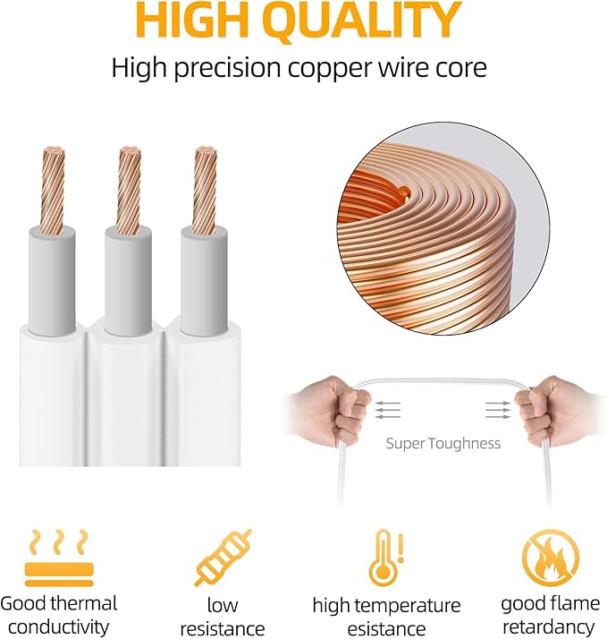 STARELO Twin Extension Cord Receptacle, 24FT, Flat Plug Extension Cord with 6 3-Prong Receptacles, 12FT Long on Each Side,Twin Extension Cord for Behind Beds, Sofas,Dressers, Furniture,etc(White)