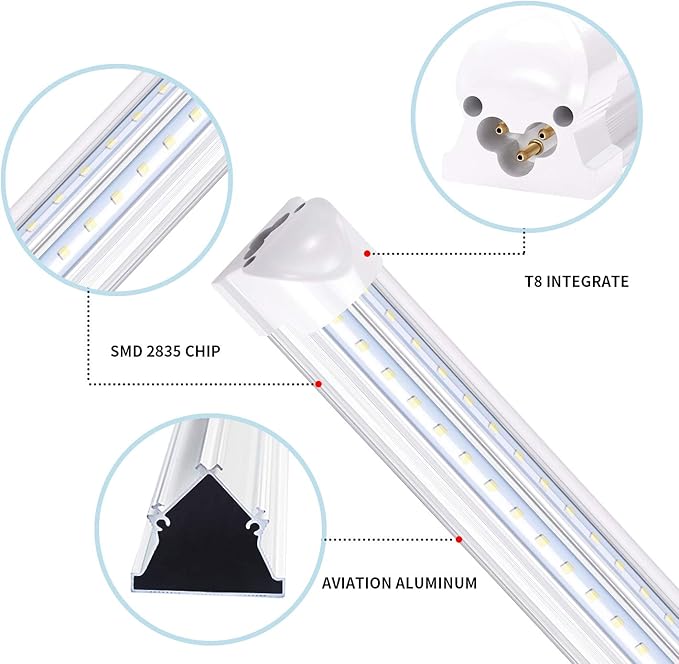 8FT LED Shop Light Fixture,Integrate T8 Linkable Shop Lights,Plug and Play,100W 6000K,Fluorescent Tube Lamp Replacements for Garage Warehouse,Factory, Workshop(12-Pack)