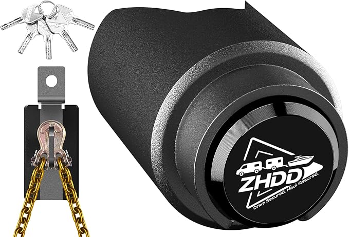 Trailer Hitch Lock for 2 Inch Coupler with Safety Chain Lock, Heavy Duty Anti-Theft Trailer Tongue Coupler Lock for RV, Boat, Utility & Cargo Trailers (Black)