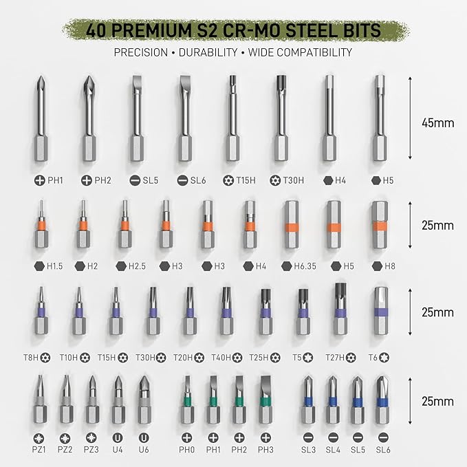 Ratchet Screwdriver Set, 42 in 1 Magnetic Ratcheting Screwdriver Set with T Handle, Multi Bit Screwdriver Kit with Case for Electronics, Furniture, Bicycle & DIY Repair, Army Green