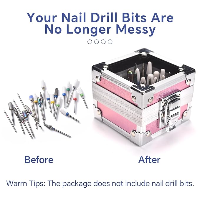 Nail Drill Bits Box Container 25 Hole Professional Nail Sander Storage Box Nail Art Tools Storage Container Nail Art Tools for Drill Bits Display Organizer, Pink