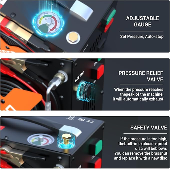PCP Air Compressor 4500Psi/30Mpa High Pressure Air Compressor for Paintball/Scuba Tank, Oil-Free & No-noise & Auto-Shut off Air Compressors for Air Rifle/PCP Air-Gun, Powered by 12V DC or 110V-220V AC