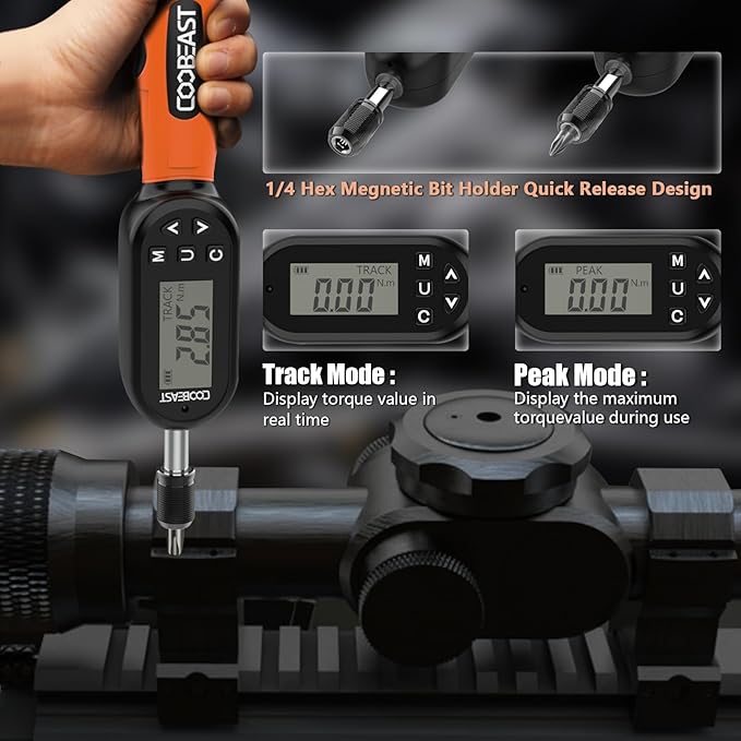 38pcs Torque Screwdriver 1.01-106.2 in-lbs/0.11-12 Nm, 1/4 inch Drive Electronic Digital Torque Wrench Set Vibration with Buzzer/LED Notification for Gunsmithing, Scope Mounting
