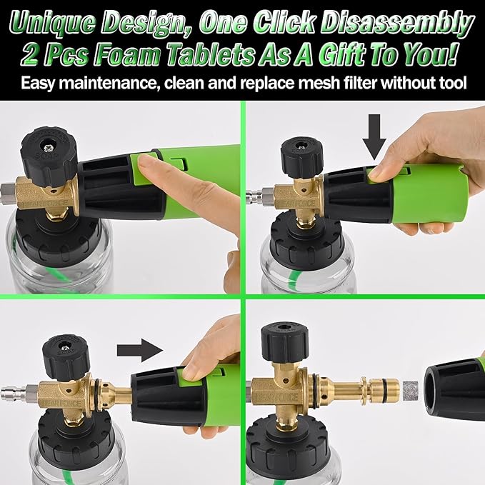 BEAR FORCE Innovative Pressure Washer Foam Cannon Pro+ (Thicker Foam, 3 Times of Life), 2026 Car Wash Snow Foam Blaster with One-Click Disassembly Technology + 1/4" Quick Plug, 34oz Bottle