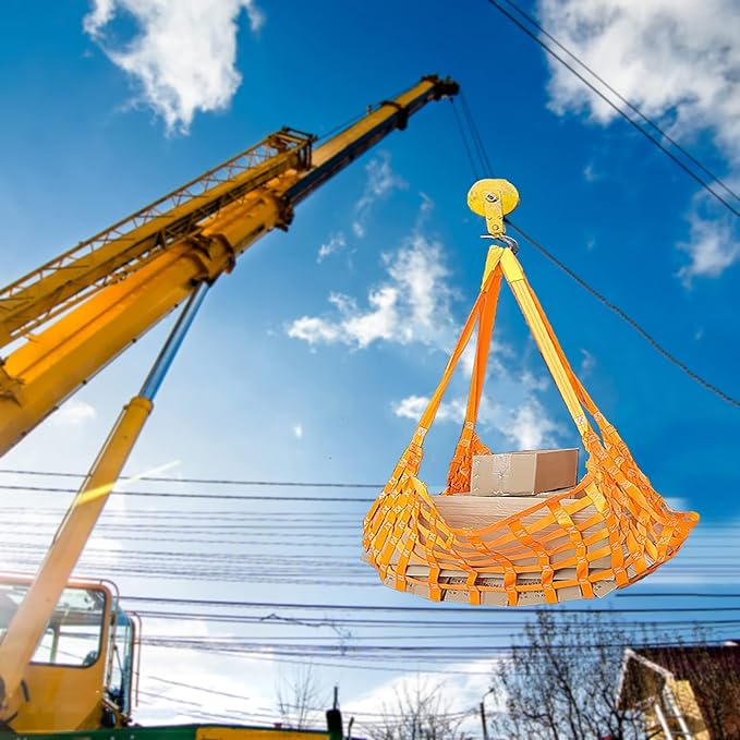 Cargo Lifting Net, Flat Polyester Sling Hoisting Net 15cm Square Mesh Tear Resistance Safety Net Straps, Hanging Netting for Construction Rigging Moving Towing Hoisting Work Gear (3.3x3.3ft, Orange)