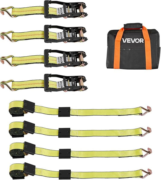 VEVOR Wheel Chock Tie-Down Kit, Deck-Style Trailer Tie Down Strap, Car Tie Down Kit with J-Hook, Break Strength 10009 lbs & Working Load 3333 lbs Motorcycle System for SUVs, Trailers, Trucks