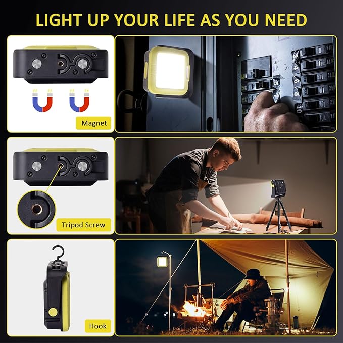 Masmejor 30W Rechargeable LED Work Light- 1500LM Portable Magnetic Lights, 7 Light Modes, 360° Rotating, IP44 Waterproof floodlight for Outdoor, Auto Repair, Emergency, Garage, Power Outages, Camping