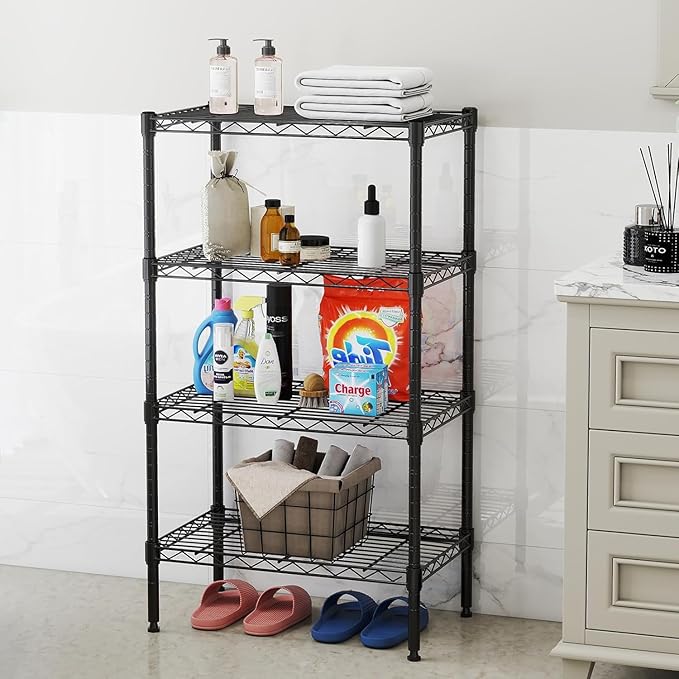 HealSmart 4-Tier Metal Wire Storage Shelves, Adjustable Standing Storage Rack Shelf, Heavy Duty Steel Shelving Unit Organizers for Kitchen Bathroom Pantry Garage, 23.3" W×13.4" D×47" H, Black
