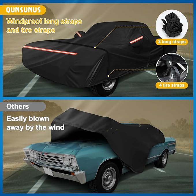 QUNSUNUS Car Cover for Chevrolet El Camino 1964-1967 and 1978-1987, Outdoor Waterproof Car Cover with Zipper, All Weather El Camino Car Covers with Wind, Sun, UV and Dust Protection