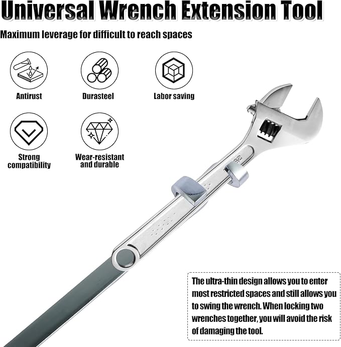 Wrench Extender Tool Bar 15inch Long Universal Torque Adaptor Wrench Extension Torque Amplifier Tool Spanner Extender Tool Torque Amplifier Extender for Extra Leverage