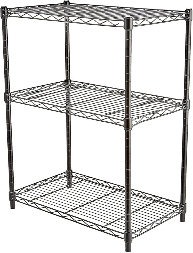 AmazonBasics 4-Shelf Adjustable, Heavy Duty Storage Shelving Unit, Black (36L x 14W x 54H) & 3-Shelf Adjustable, Heavy Duty Storage Shelving Unit, Black (23.3L x 13.4W x 30H)