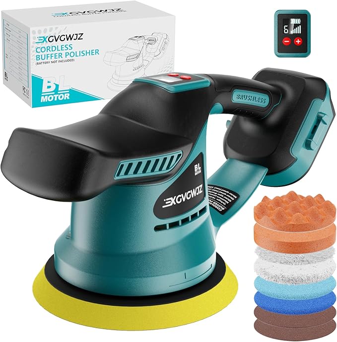 Cordless Buffer Polisher for Makita 18V Battery, 450W Brushless Car Buffer Polisher Waxer with 6 inch disc, 6 Variable Speed Up to 5200 RPM for Waxing Polishing Scratch Removal (Tool only)