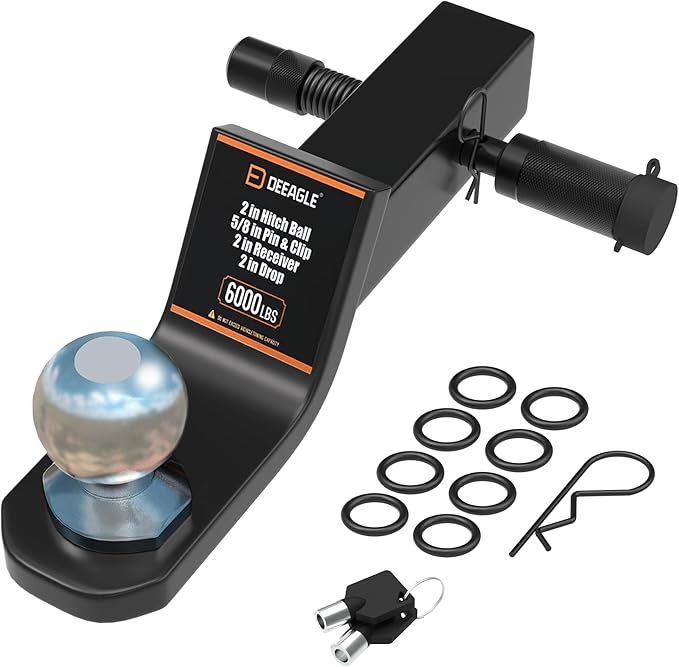 DEEAGLE 2 in Ball Hitch, Heavy Duty Steel Receiver Hitch with 3.5” Hitch Pin Lock, Fits 2 in Receiver, 7500lbs, 2 in Drop, Include Pin Lock