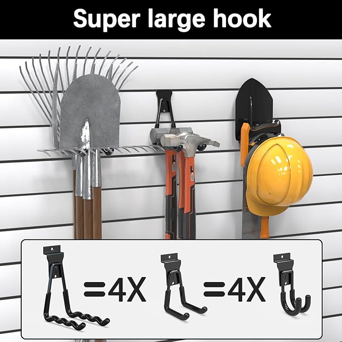 3-H 10 Pack Wave Shape Slatwall Hooks, Heavy Duty Slatwall Accessories, 1 Hook Equals 4 Standard Slatwall Hanging Hooks for Garden Tools & Garage Storage(Black)