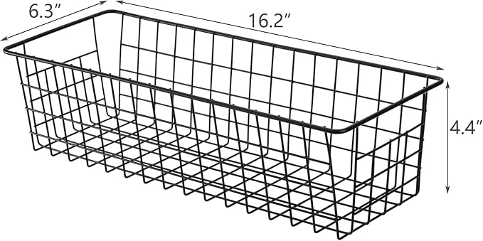 Hedume 3 Pack Metal Wire Storage Organizer Basket, 16.2" x 6.3" x 4.4" Bin Basket with Handles, Versatile Organizer for Kitchen, Pantry, Closet, Laundry Room, Cabinets, Bathroom - Black