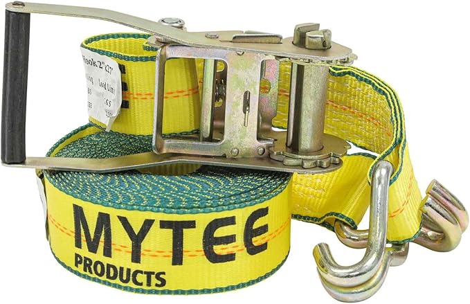 Mytee Products 4 Pack 2" x 27' Ratchet Straps with Wire Hooks 10,000 lbs Breaking Strength - Heavy Duty Cargo Tie Down Straps for Truck, Trailers, Moving Appliances, Motorcycles & Flatbed Loads