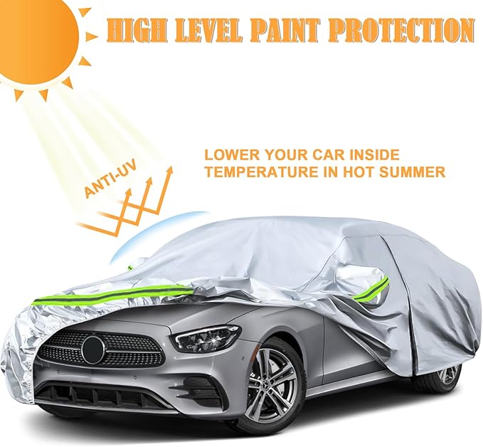 Waterproof Car Covers Replace for 2006-2025 Mercedes Benz E-Class E300 E350 E400 E450, 6 Layers Silver All Weather Car Cover with Zipper Door & Windproof Bands for Snow Rain Dust Protection