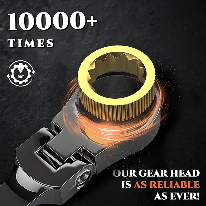 SUZUME Stubby Wrenches Set 16PCS Metric (8-17mm) & SAE (5/16” To 3/4”) 180° Flex Head Stubby Ratcheting Wrench Set Cr-V 90-Tooth for Tight Spaces & Motorcycle Repair with Rolling Pouch
