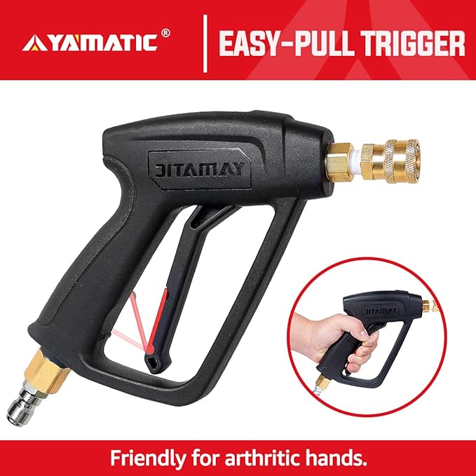 YAMATIC Short Pressure Washer Gun with Foam Cannon, MAX 4000 PSI Power Washer Foam Gun Kit for Car Wash, M22-14mm & M22-15mm Adapter, 3/8" FNPT Swivel Inlet, 1/4" Quick Connector