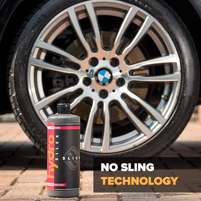 HydroSilex Car Tire Shine Gel and Conditioner. SIO2 & Black Dye Infused, No Sling Formula. Enhances Tires Color & Finish, Leaves Your Tires Looking Clean For Weeks. (16oz)